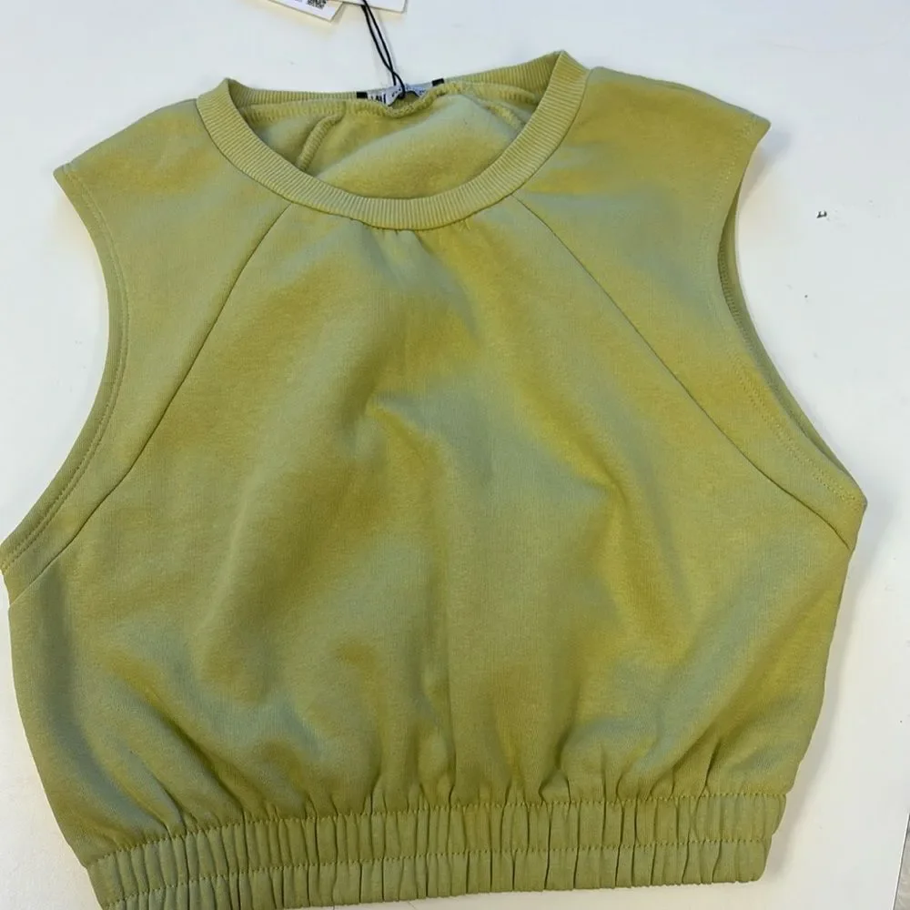 Zara Women's Fleece Crop Top Gym Style Sleeveless Size S - Picture 2 of 5